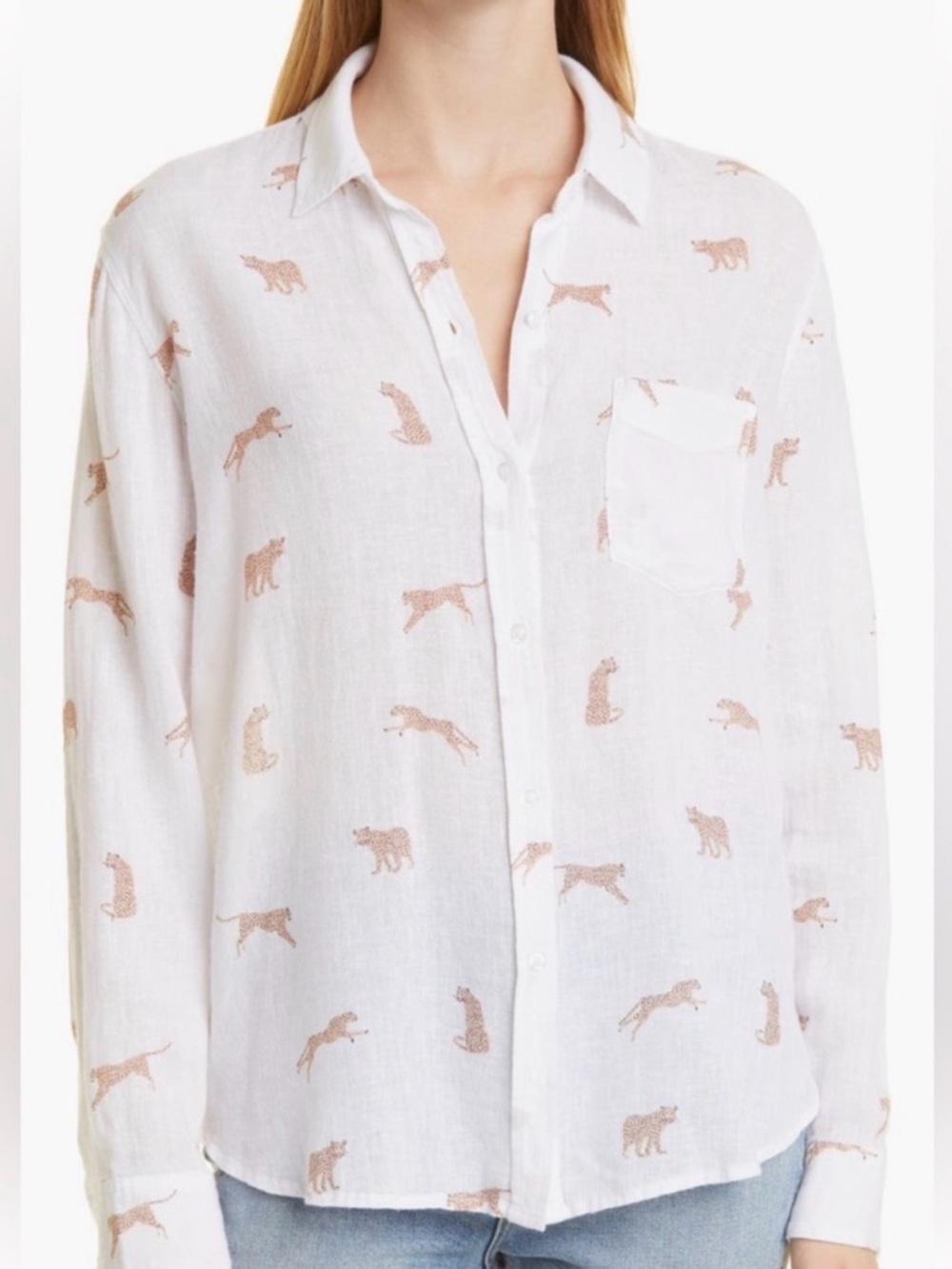 Rails White Charlie Golden Cheetah Button-Down Shirt with metallic cheetahs